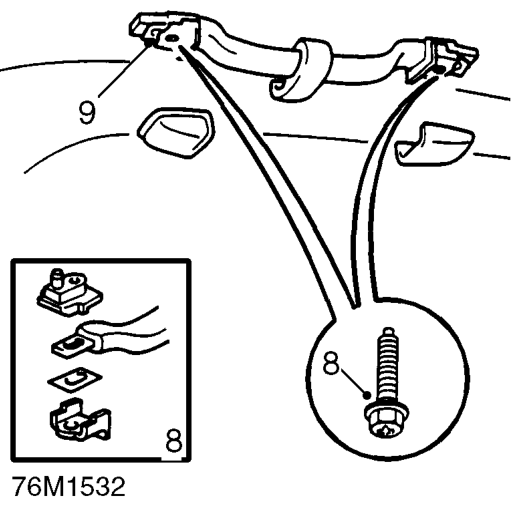 Headlining with sun roof – Remove screws and remove each sun visor clip.