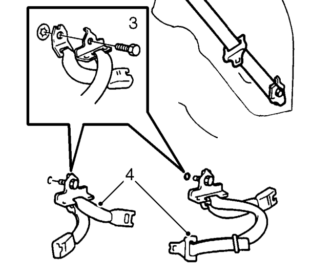 Rear seat belt - centre – Release buckles and belt from clips in rear squab.