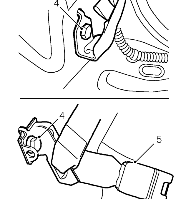 Rear seat belt - side - 4 door – Remove both rear speakers. See ELECTRICAL, Repairs.