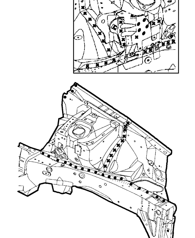 1.4 and 1.6 models – A. Front Pillar Inner Lower B. New Spring Housing C. Dashboard upper side member