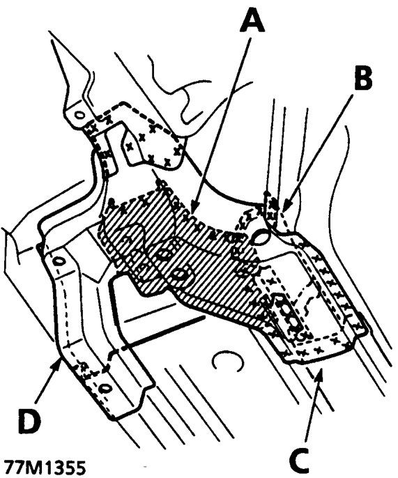 Replacement – A. Inside sill extension B. Front side Outrigger