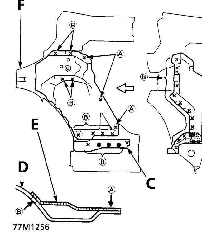 Remove the inside sill extension and rear support stiffener from the new front side outrig