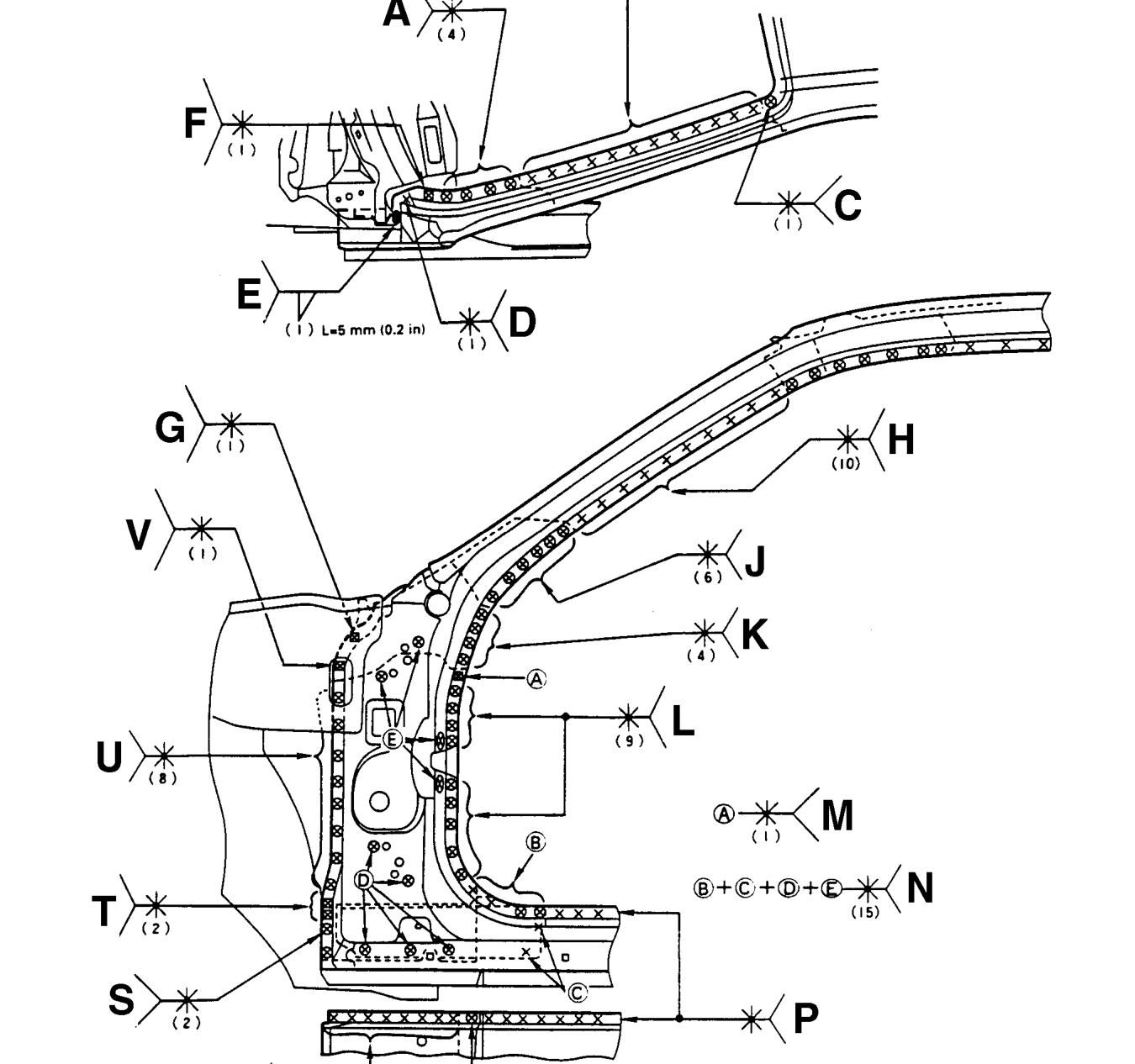Mass production body welding diagram – The front pillar is connected to the roof, windscreen, the door hinges, and side sills and