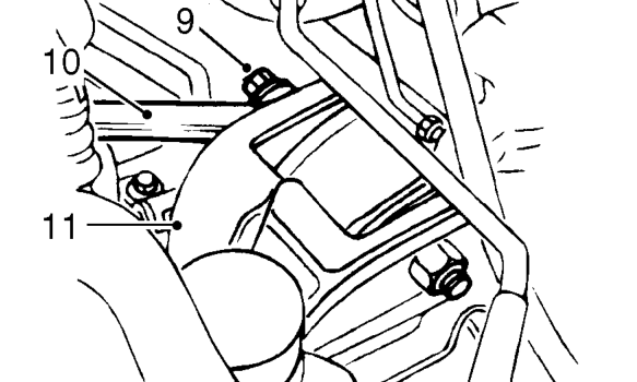 Remove 3 bolts securing engine rear mounting bracket to engine.