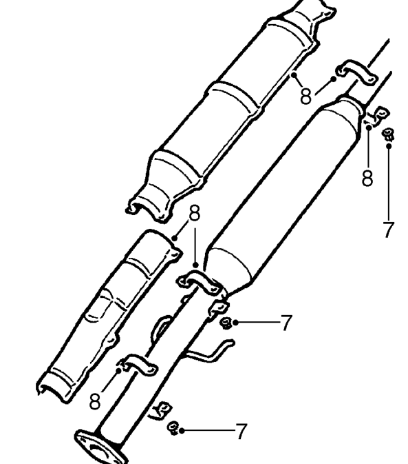 Intermediate pipe – Release and remove intermediate pipe. Remove and discard gasket from tail pipe flange end 