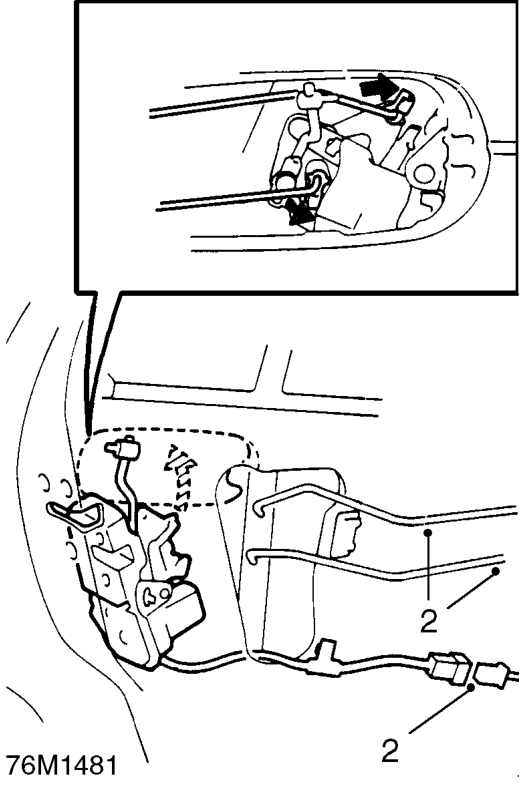 Rear door latch – Remove rear door outside handle.