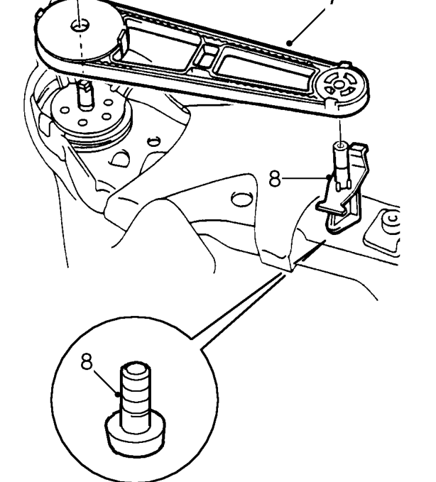 Remove bolt securing seat belt stalk to frame then remove stalk.
