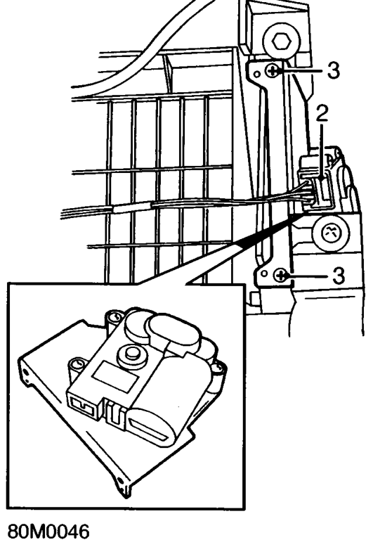Control motor - fresh &amp; recirculated air – Remove glove box. See BODY, Interior trim components.