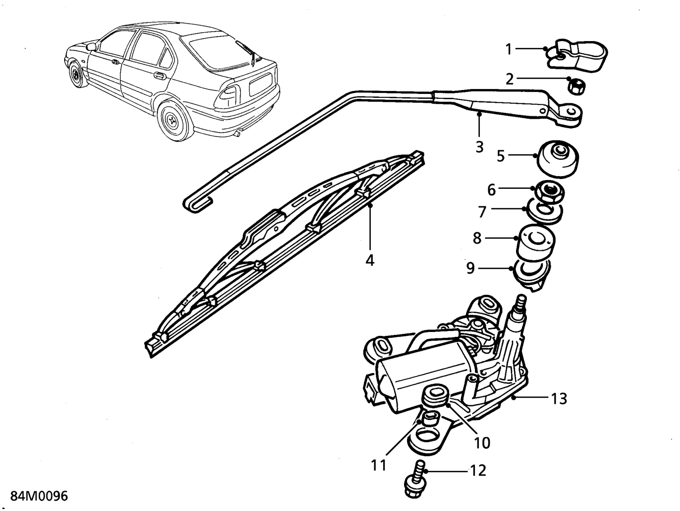 Rear screen wiper components