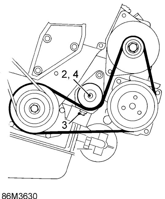 Alternator drive belt - ’k’ series with air conditioning – Raise front of vehicle.