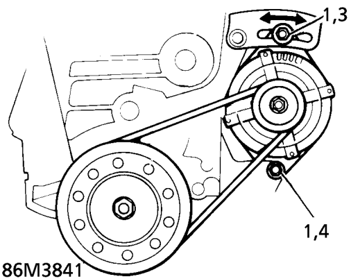 Alternator drive belt adjust - ’d’ series – Apply a force of 98 N, 10 kg to the drive belt at mid point between pulleys and measure de