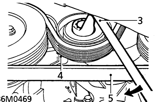 Drive belt - ’t’ series with air conditioning – Remove underbelly panel. See BODY, Exterior fittings.