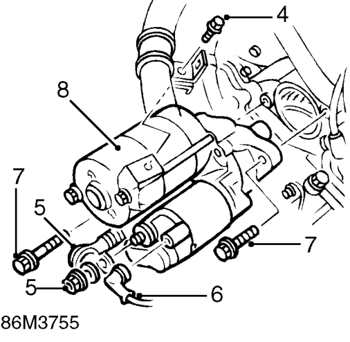 Starter motor ’d’ series - up to 97.5 my – Release engine breather hose clip and remove air intake hose from engine breather pipe.