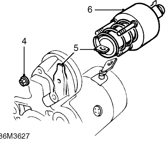 Starter solenoid - ’k’ series – Disconnect starter motor cable from starter solenoid.