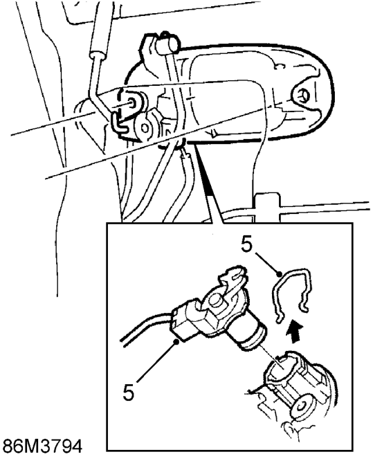 Front door lock switch – Release 4 clips securing lock switch harness and multiplug to door.