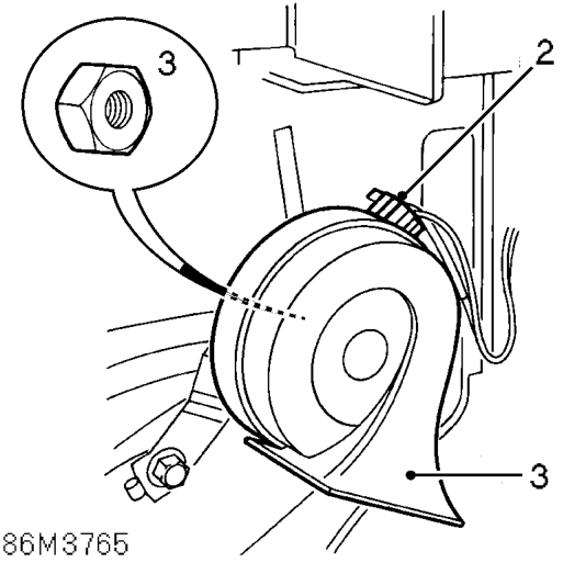 Horn – Remove front bumper See BODY, Exterior fittings.