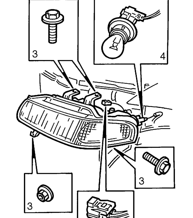 Headlamp assembly – Slacken 2 bolts securing impact can to front panel.
