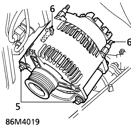 Alternator - ’t’ series without air conditioning – Remove 2 nuts securing cables to alternator and release cables.