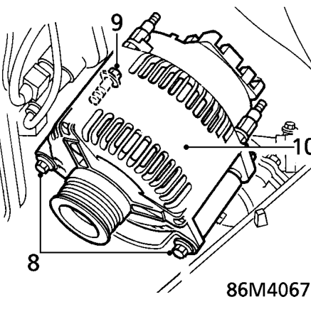 Alternator - ’t’ series with air conditioning – Loosen alternator terminal lead nuts from alternator and position aside.
