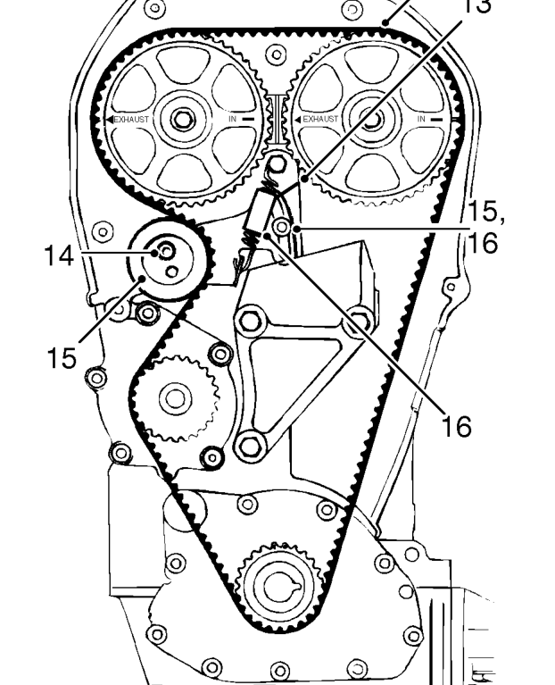 Remove camshaft timing belt lower cover. See this section.