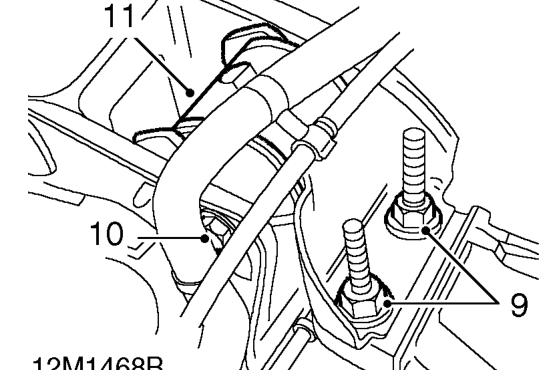 Fit wooden block to jack and position jack to support engine.