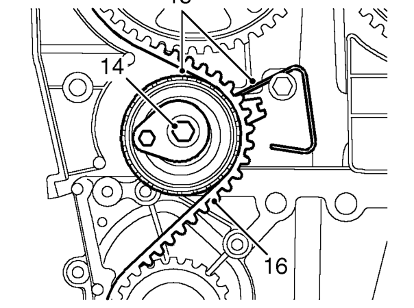 If camshaft timing belt is to be re-used, mark direction of belt rotation using chalk.