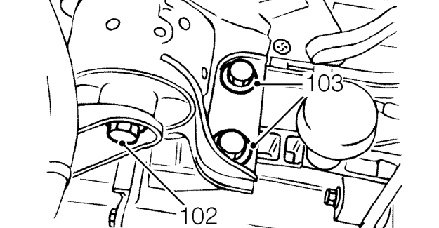 Remove 2 bolts securing RH torque mounting to body.