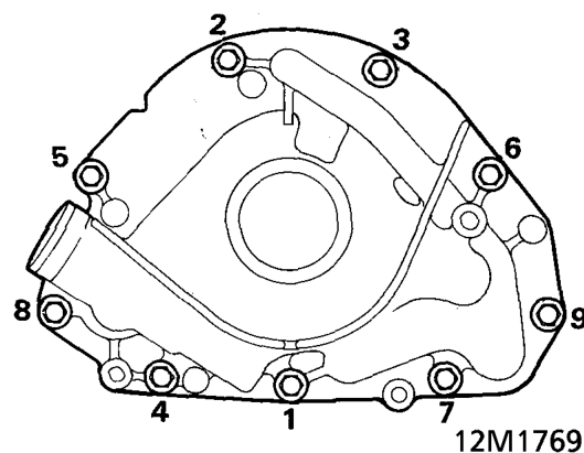 Fit new oil pump gasket to cylinder block and position oil pump.