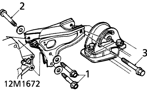 Tighten RH and LH engine mounting through bolts to 74 Nm.