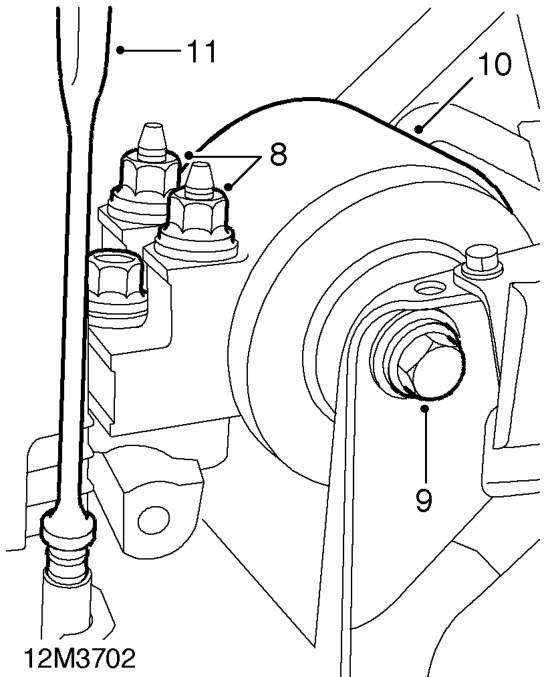 Camshaft timing belt upper cover - 97 my on – Remove 3 bolts securing PAS pump bracket and move bracket aside.
