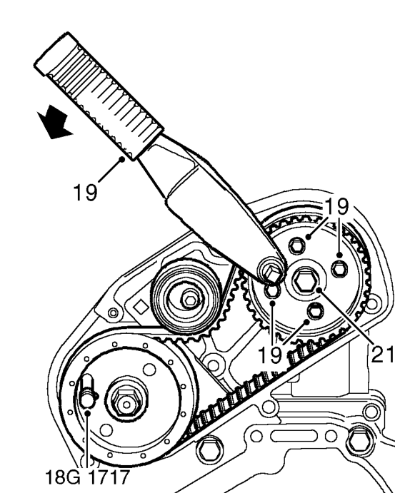 Using a torque wrench fitted to tensioner pulley backplate, apply a clockwise, as viewed f
