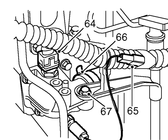 All models – Remove 2 bolts securing mounting bracket to coolant outlet elbow. Remove mounting bracket.
