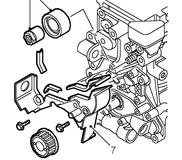 All models – Raise engine sufficiently to gain access to timing belt idler pulley centre nut.
