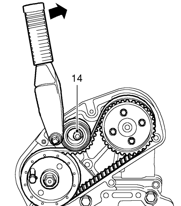 Fit FIP timing belt using fingers only, rotating the FIP belt drive gear fully clockwise w