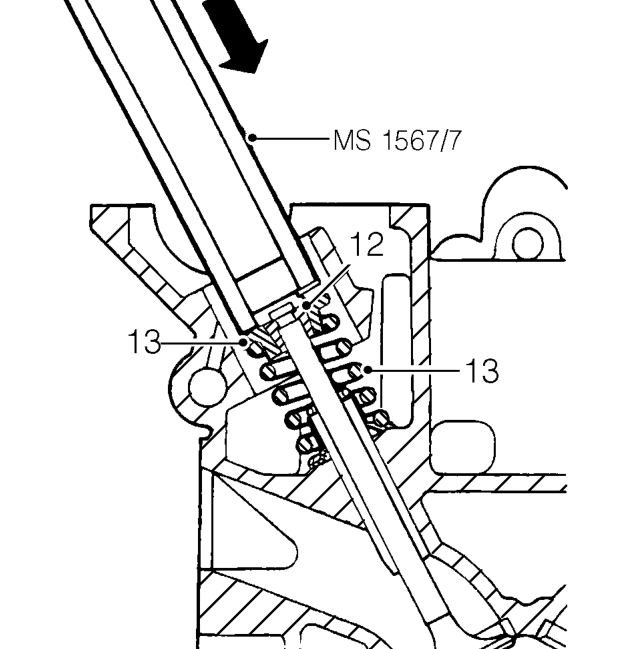 Valve stem oil seals – Fit tool MS 1567/7 to valve spring cap.