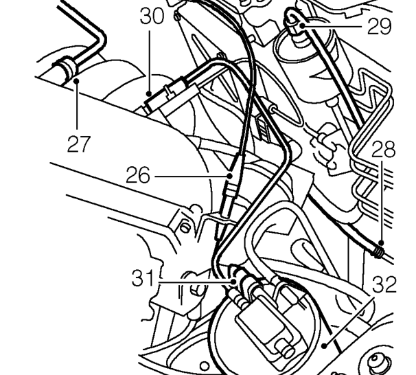 Release vacuum hose from cruise control vacuum control unit and remove battery tray mounti