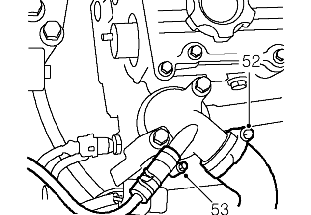 Loosen clip and disconnect radiator bottom hose from coolant rail.