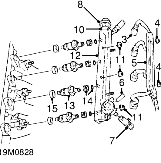 Up to 97.5 my illustrated. – Position absorbent cloth around sealing bolt. Up to 97.5 MY: Loosen bolt to relieve fuel p