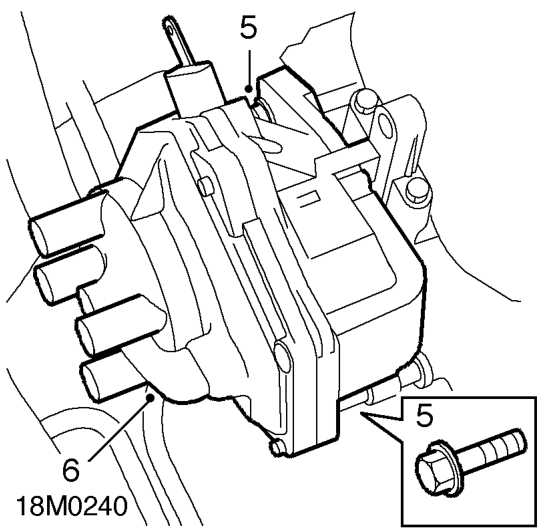 Distributor - 97.5 my on – Release harness clip from distributor abutment bracket.