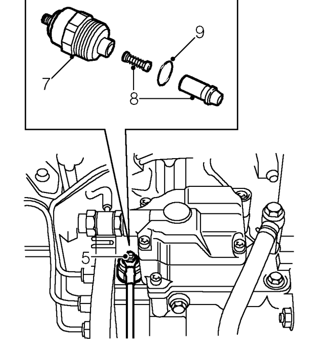 Fuel shut-off solenoid – Position absorbent cloth around solenoid to absorb any fuel spillage.