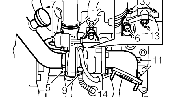 Turbocharger – Remove engine acoustic cover. See BODY, Exterior fittings.