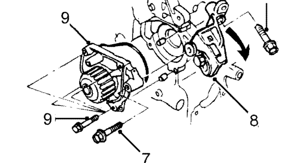 Coolant pump - ’d’ series up to 97.5 my – Release belt from camshaft and coolant pump gears.