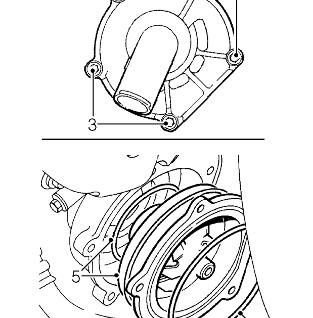 Coolant pump - ’t’ series without air conditioning – Slacken clip and disconnect coolant hose from coolant pump.