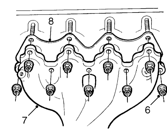 Exhaust manifold gasket - ’d’ series – Remove 2 bolts securing exhaust manifold support bracket and remove bracket.