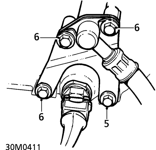 Inlet manifold gasket - ’t’ series – Remove 2 bolts securing harness and fuel pipe clips to inlet manifold.