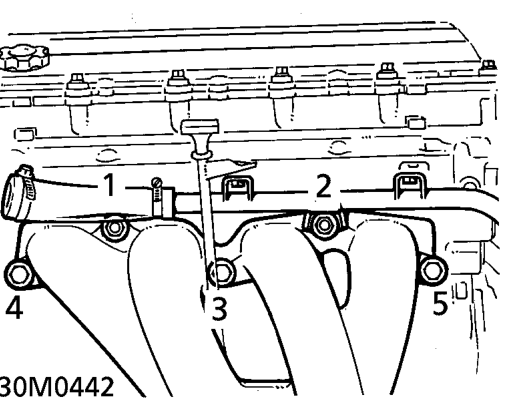 Fit bolt securing coolant rail to cylinder head and tighten to 25 Nm .