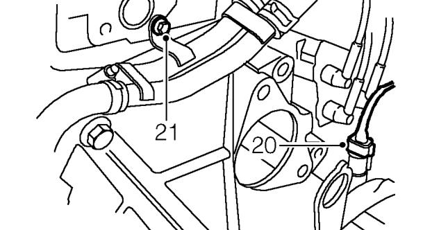 Release coolant hose from engine LH mounting bracket.