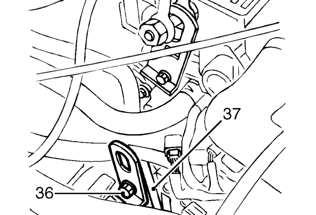 Remove screw securing engine harness clip to rear mounting bracket.