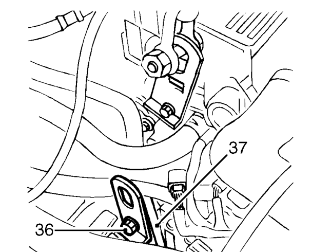 Remove screw securing engine harness clip to rear mounting bracket.