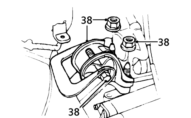 Use a suitable spacer and fit a lifting bracket to starter motor top fixing. Fit bolt.